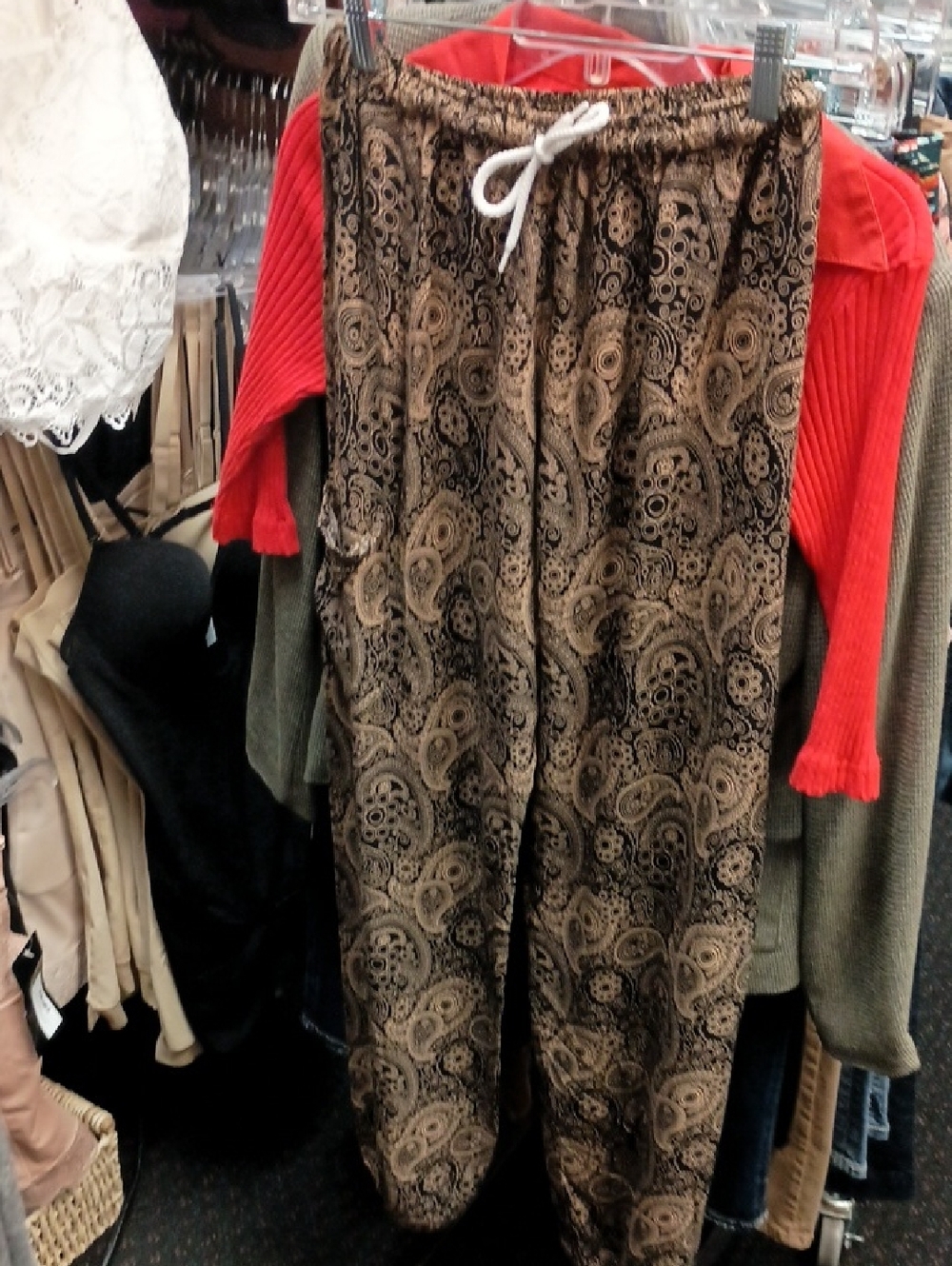 Bibi's Journey Brown Paisley Drawstring Joggers with White Cord